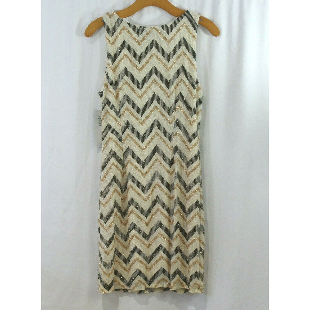 NWT Scarlett Gold Sparkly Chevron Stripe Sleeveless Dress 10 Petite - Picture 4 of 5